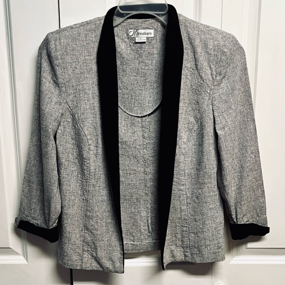 dressbarn Gray Open Jacket with Black Trim Size 6